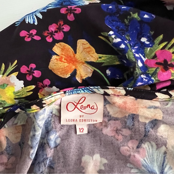 Leona Edmiston Dress Multicoloured Floral Draped Buckle Knee Length Size M 12 - Picture 9 of 11